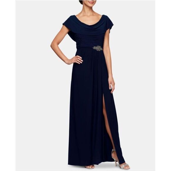 NWT Alex Evenings - 81351491 Cowl Neck A-Line Matte Jersey Dress - Picture 1 of 9